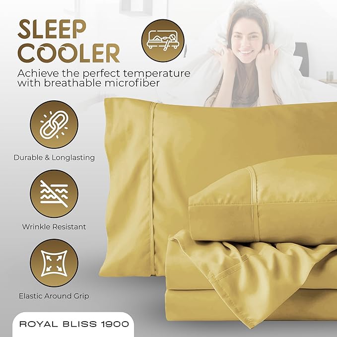 Twin XL Sheets Set - 3 Piece Bedding - Wrinkle Free, Fade Resistant, Double Brushed Microfiber - Deep Pockets/Easy Fit - 1800 Series Ultrasoft, Cooling Sheets (Gold)