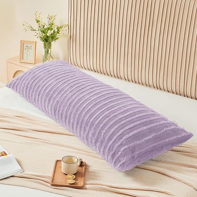 BEDELITE Body Pillow Cover with Zipper Closure, Decorative Boho Fleece Pillowcase 20 x 54 Inches, Luxury Fluffy Plush Long Body Pillow Pillowcase for All Seasons(Lavender-Boho)