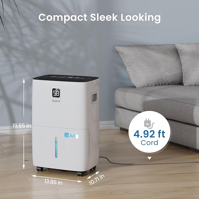 Yaufey 5000 Sq. Ft. Energy Star Certified Dehumidifier, Max 80 Pints Dehumidifier for Basement with Drain Hose, Smart Compressor with Intelligent Humidity Control, Dehumidifiers for Home Bedroom