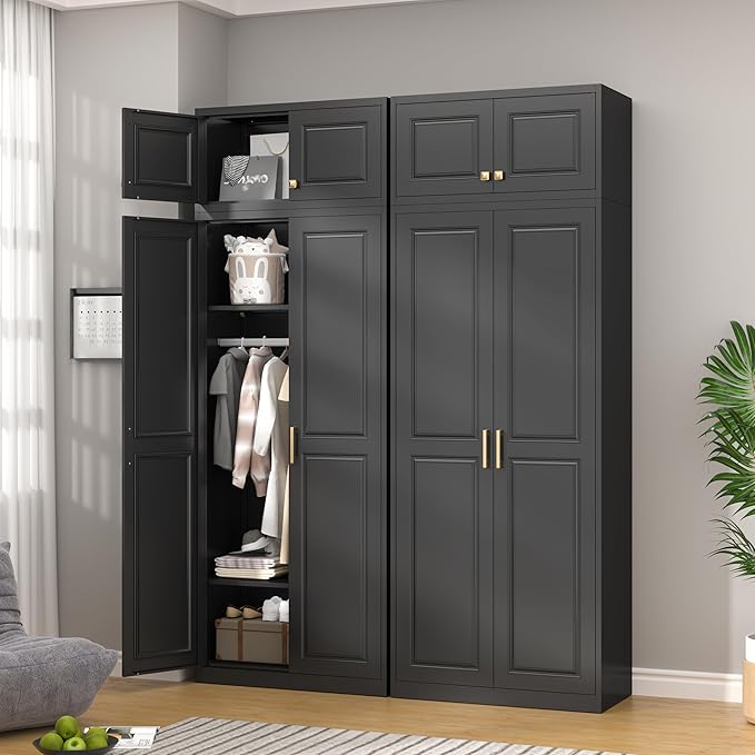 32" Metal Wall Cabinet 2 Doors,Black Hanging Cabinets with Handle,Metal Wardrobe Cabinets,Armoire Wardrobe Closet,Clothes Storage Cabinet for Bedroom,Laundry Room
