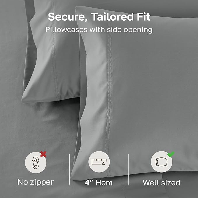 California Design Den Luxuriously Soft Premium 600 Thread Count, 100% Cotton Set of 2 Cases, Crisp Pillow Cases King Size Set of 2, Fits King Pillows (Mist Grey)