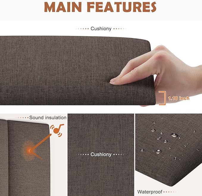 IFNOW Upholstered Wall Mounted Headboard, 3D Soundproof Wall Panels Peel and Stick for Queen Size, Reusable and Removable Tufted Bed Headboard in Brown (9 Panels, 10" x 24")