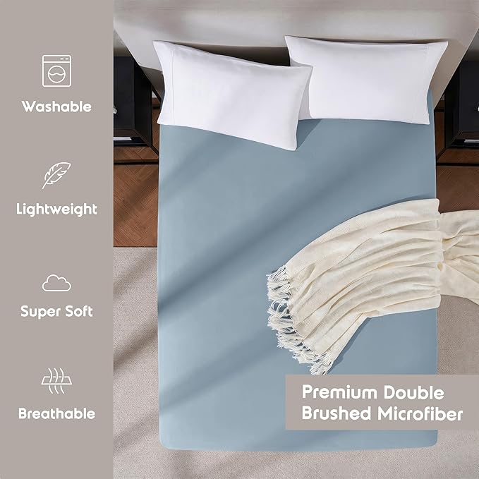 Nestl 2 Pack Stone Blue Fitted Sheet Extra Deep Pocket, Hotel Luxury Cal King Fitted Sheet Only Easily Fits 18 to 24 Inch Mattress, Super Soft, Wrinkle-Free and Breathable with Corner Straps