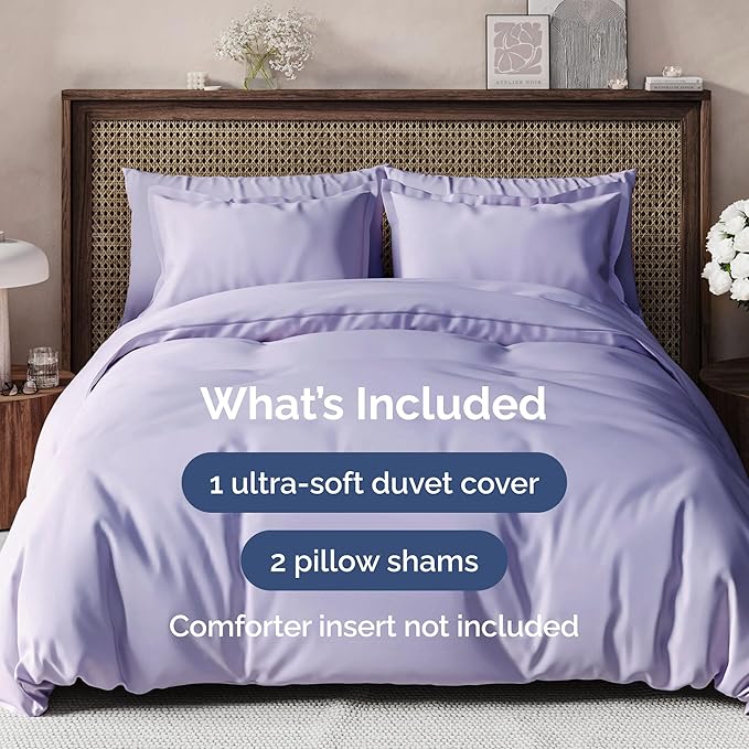 Duvet Cover King Size Set - Extra Soft King Duvet Cover 104" x 90" with 2 Pillow Shams - Hotel Luxury, Easy Care & Fade Free w/ Zipper Closures & Ties - All Season, Comfy, Cozy & Breathable (Lavender)