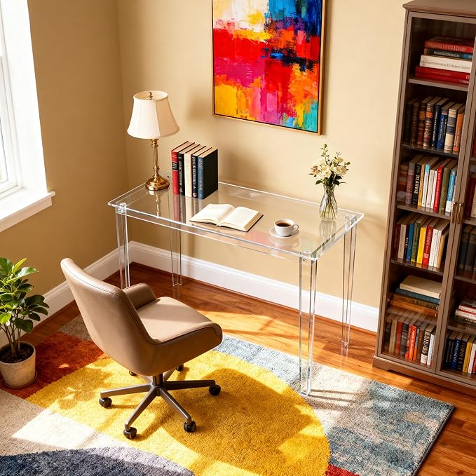 Acrylic Desk, Clear Modern Writing Table for Home Office (Clear, Nomal)