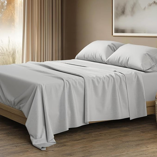 THREAD SPREAD 100% Egyptian Cotton King Size Sheets Set - Luxury 1500 Series Egyptian Cotton Sheets King Size (4 PC, Light Grey), Silky Soft, Sateen, Cooling & Breathable, 17" Deep Pocket Bed Set