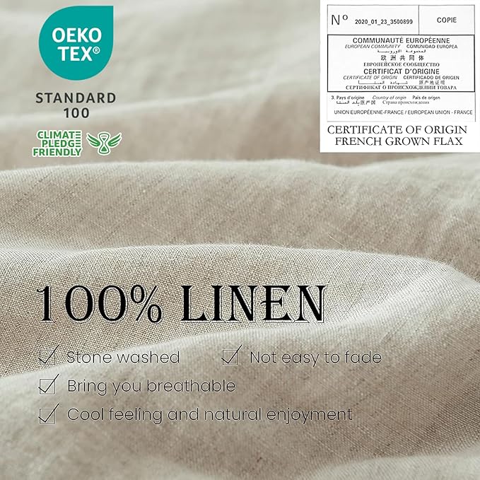 Simple&Opulence 100% Linen Duvet Cover Set 3pcs Basic Style Natural French Washed Flax Solid Color Soft Breathable Farmhouse Bedding with Button Closure - Linen, King
