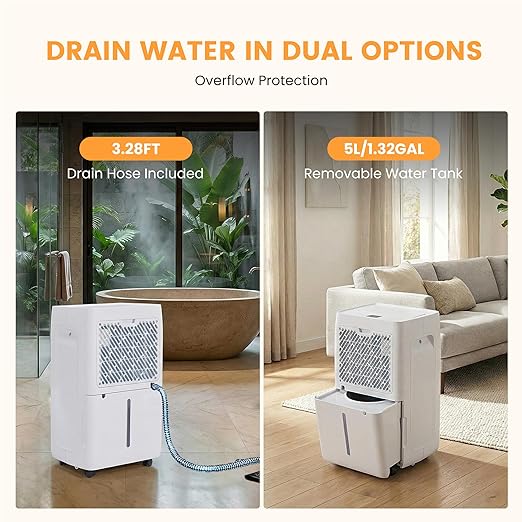 50Pints Dehumidifier with Drain Hose, 3,500 Sq.Ft Dehumidifier for Basement, 4.5L/1.19 Gallon Tank, Energy Star Cert. 41dB, Airflow Swing, Humidity Remover for Home, Bedroom & Bathroom