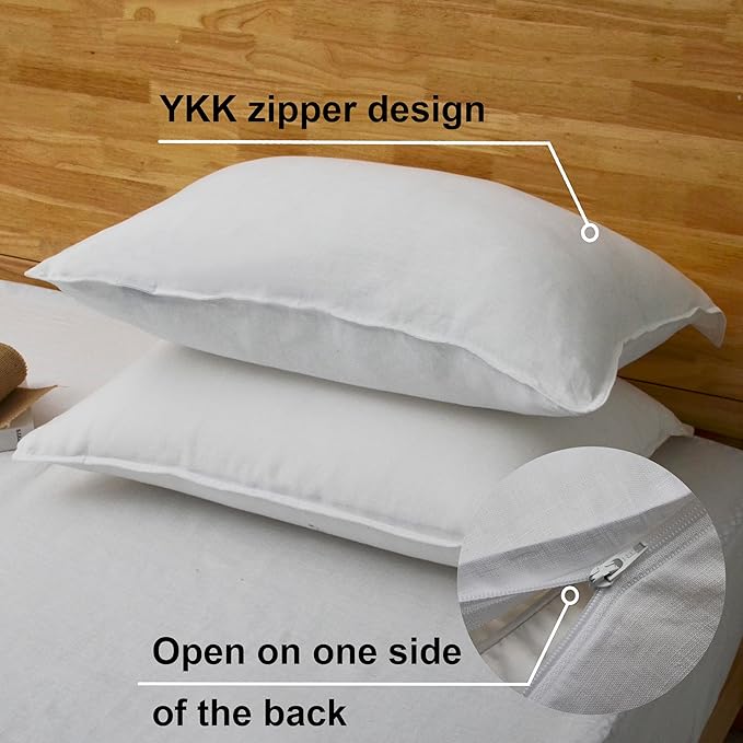 CHUFFED Linen Pillow Cases 2 Pack 100% Linen Standard Pillowcases, Breathable and Cooling Washed Queen Pillow Shams with Zipper Closure, 20x30 Inches,White
