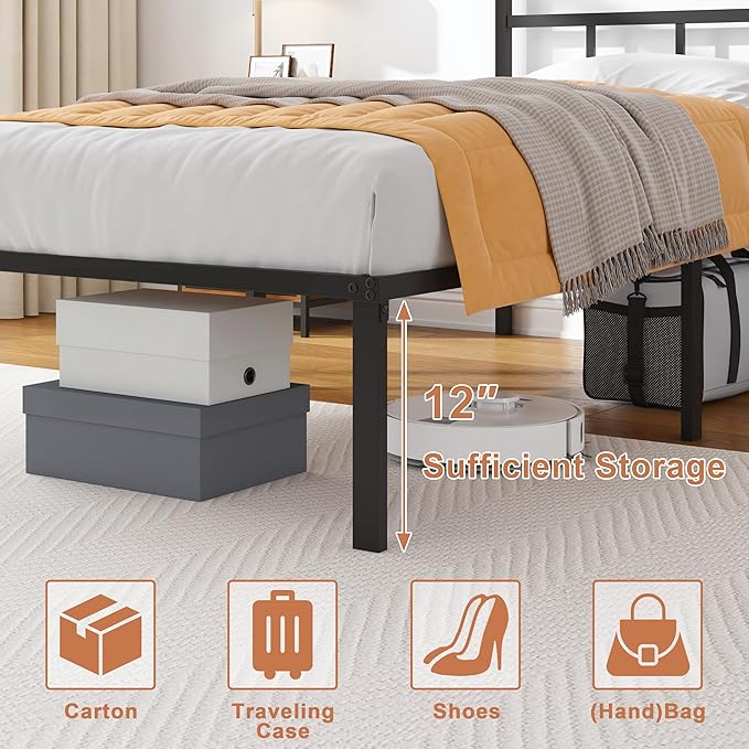 OSASET 14 inch Twin Bed Frame -Platform Bed Frame with Headbroad Metal Bed Frame No Box Spring Noise Free Easy Assembly