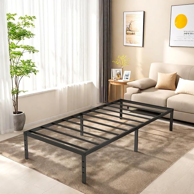 FONTOI Twin Bed Frames, 18 Inch Twin Size Metal Bed Frame with Underbed Storage Space, Heavy Duty Metal Slat Support, Platform Bed with No Box Spring Needed, Noise-Free & Easy Assembly, Black