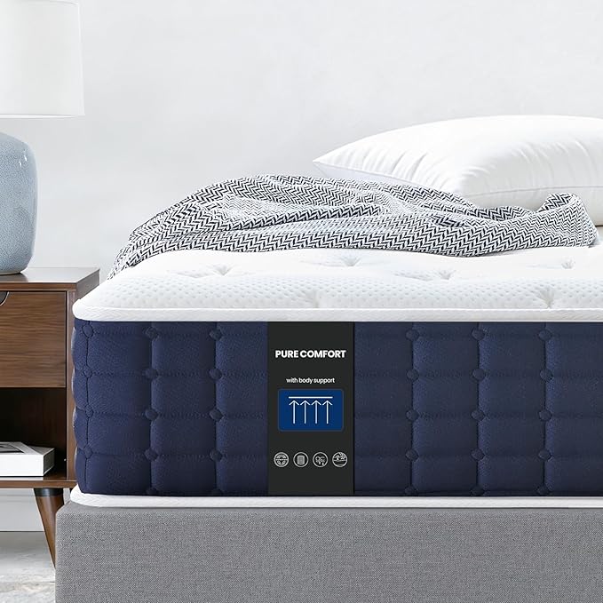 Coolvie Twin Mattress, 10 Inch Twin Hybrid Mattress in a Box, Pocket Innerspring Pillow Top Mattresses for Pressure Relief, Cooling Twin Size Mattress with Certified Memory Foams, Medium Firm Feel