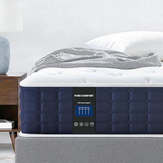 Coolvie Twin Mattress, 10 Inch Twin Hybrid Mattress in a Box, Pocket Innerspring Pillow Top Mattresses for Pressure Relief, Cooling Twin Size Mattress with Certified Memory Foams, Medium Firm Feel