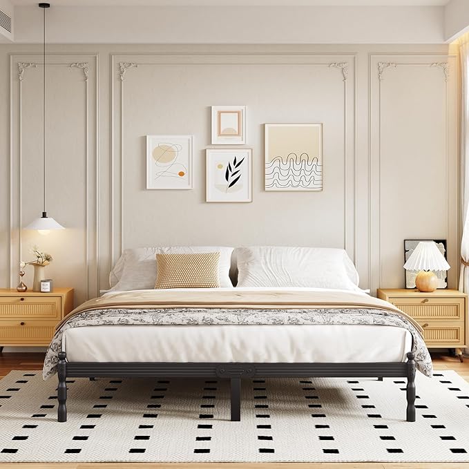 ZIYOO 12 Inch King Size Metal Platform Bed Frame - Vintage Style, 1500LBS Heavy Duty, Anti-Slip & Noise-Free, No Box Spring Needed with Under Bed Storage