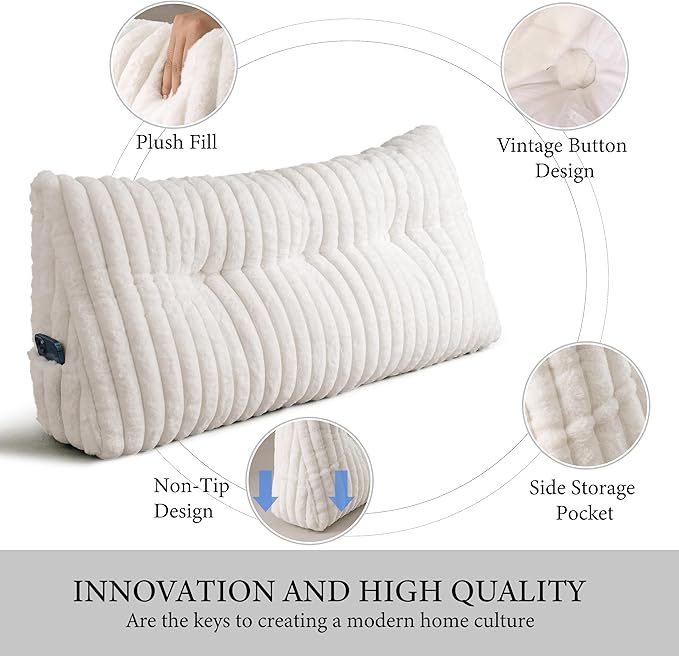 Headboard Pillow Twin XL, Triangular Wedge Pillow Headboard, Cushion Headboards Reading Pillows, Backrest Pillows for Sitting in Bed or Working with Removable Cover, Beige