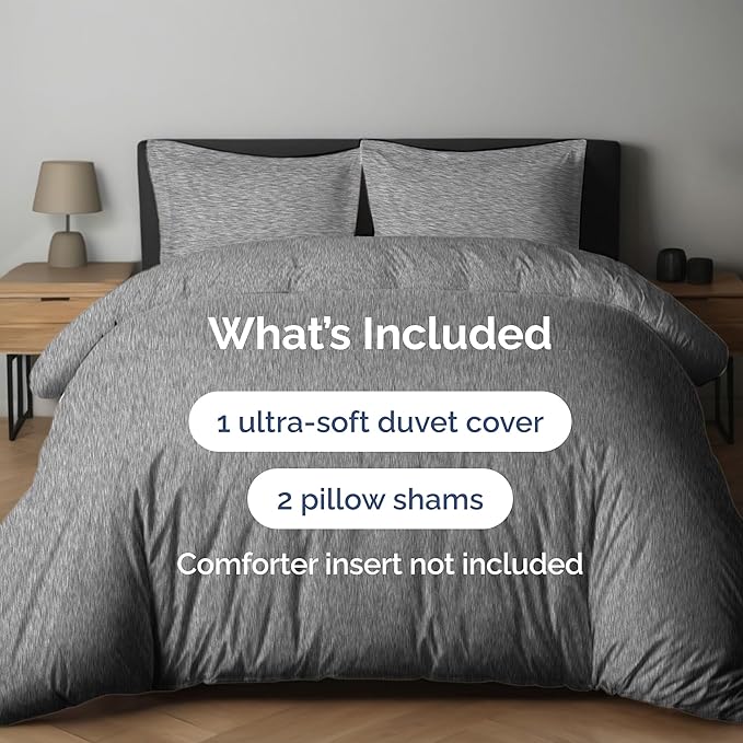 Duvet Cover Full Size Set - Extra Soft Full Duvet Cover 80" x 90" with 2 Pillow Shams - Hotel Luxury, Easy Care & Fade Free with Zipper Closures & Ties - Comfy, Cozy and Breathable (Heathered Grey)