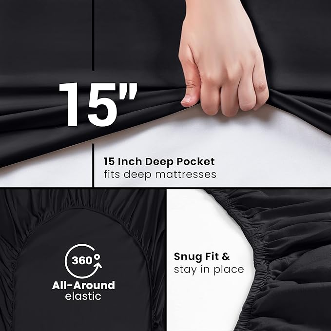 Utopia Bedding King Fitted Sheets - Bulk Pack of 2 Bottom Sheets - Soft Brushed Microfiber - Deep Pockets - Shrinkage & Fade Resistant - Easy Care (King, Black)