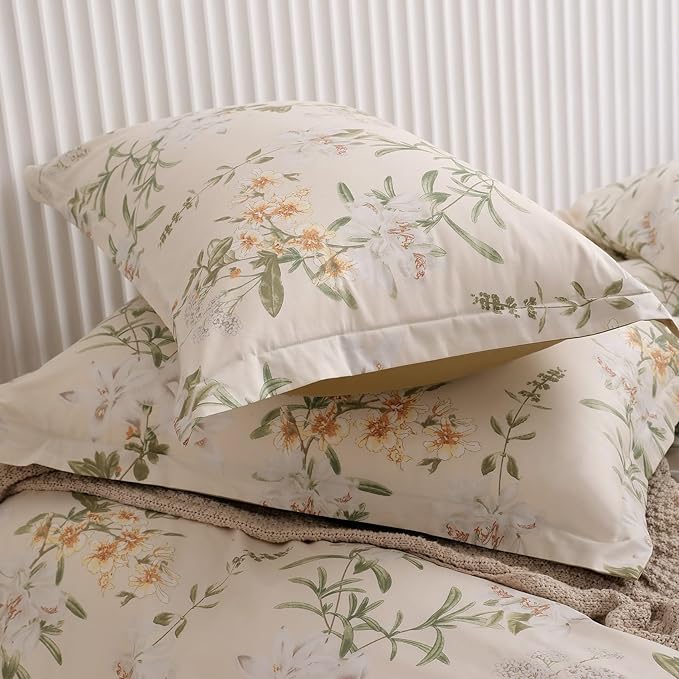 OAITE Duvet Cover Set King Size Floral Pattern 600 Thread Count Ultra Soft 100% Long Staple Cotton Duvet Cover Sets 3-PC, Breathable Duvet Cover with Zipper Closure & Corner Ties
