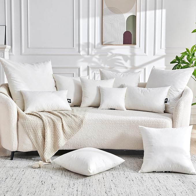 TOPGREEN Feather Down Throw Pillow Inserts 20 x 20, Set of 2, 100% Organic Cotton Shell, Soft Decorative Square Pillows Insert for Living Room Sofa, Couch, or Bed (White)