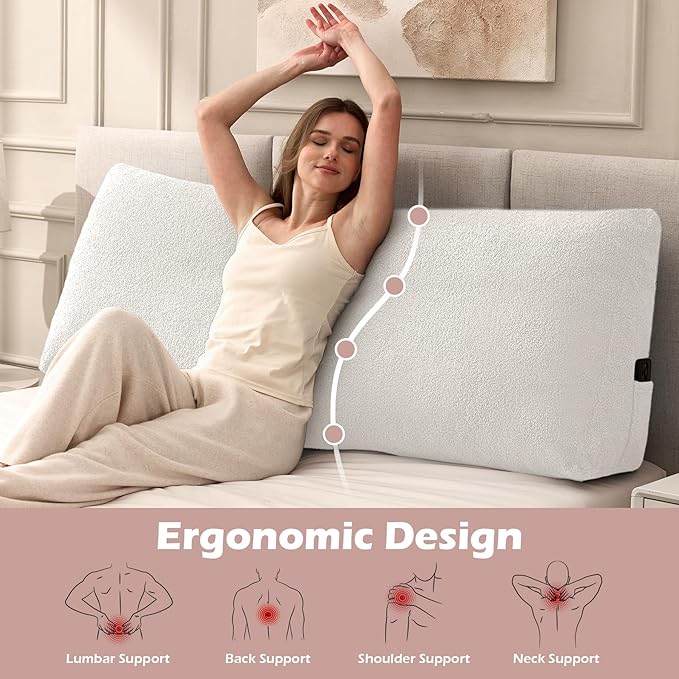 Headboard Pillow Queen, Triangle Bed Wedge Pillow for Headboard, Backrest Pillow for Sitting up, Reading, Working, Headboard Daybed Pillow with Removable Cover for Bed, Dorm Sofa, Beige