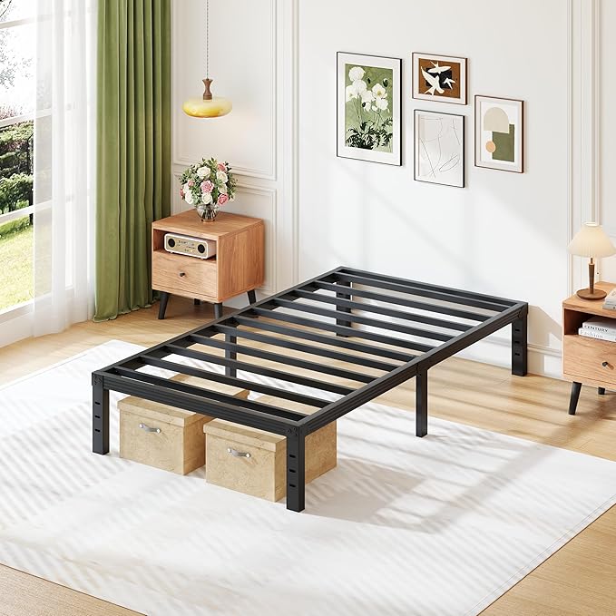 14 inch Twin XL Bed Frame No Box Spring Needed, 3500 lbs Heavy Duty Metal Platform Bed Frames, Non-Slip and Noise-Free Mattress Foundation, Black