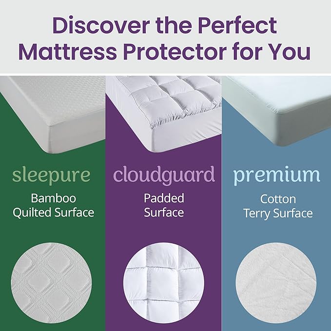 SafeRest Sleepure Waterproof Mattress Protector Twin Size - Viscose Derived from Bamboo - Fitted with Stretchable Pockets - Machine Washable Cotton Twin Mattress Cover for Bed