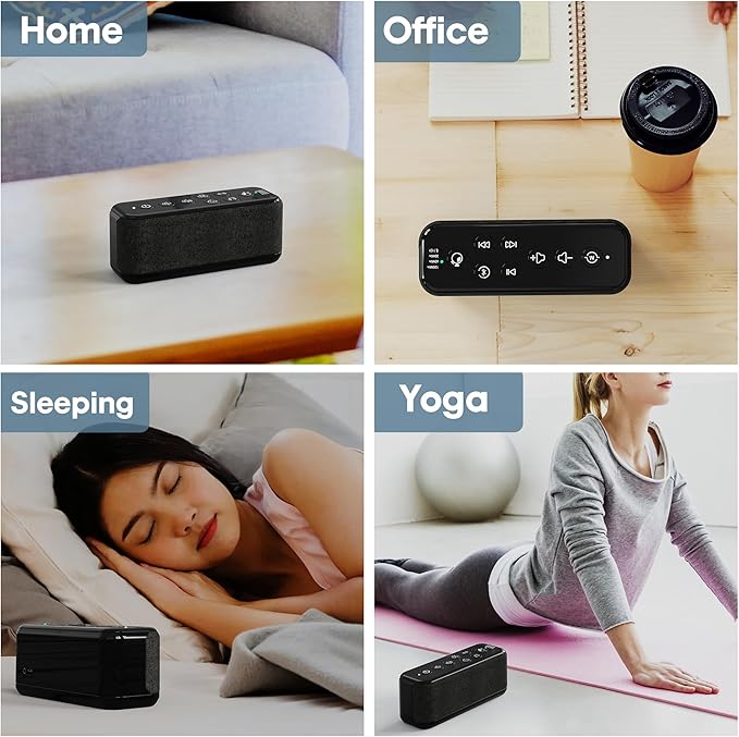 White Noise Sound Machine for Sleep with Bluetooth, 3000mAh Rechargeable, Up to 40 Hours Playtime, Timer, Front-Facing Stereo Sound, for Baby Adults Home Office Travel