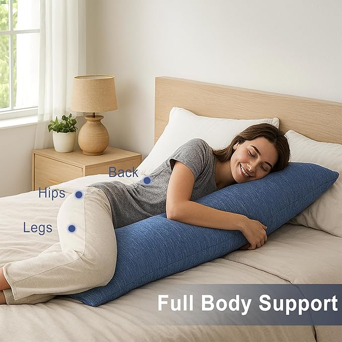 DWCN Memory Foam Body Pillow – Cooling Breathable & Supportive Full Length Pillow for Side Sleepers, Pregnancy, Leg & Back Pain Relief, 20x60 Inch Blue