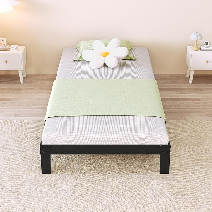4 Inch Twin Bed Frame Heavy Duty Low Profile Metal Platform No Box Spring Needed with Steel Slat Support,Easy Assembly,Noise-Free (4 inch,Twin)