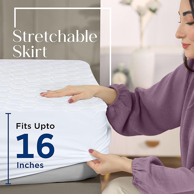 Utopia Bedding Waterproof Mattress Protector, Full Mattress Pad, Noiseless Quilted Fitted Cover with Deep Pocket Stretches up to 16 Inches (White)
