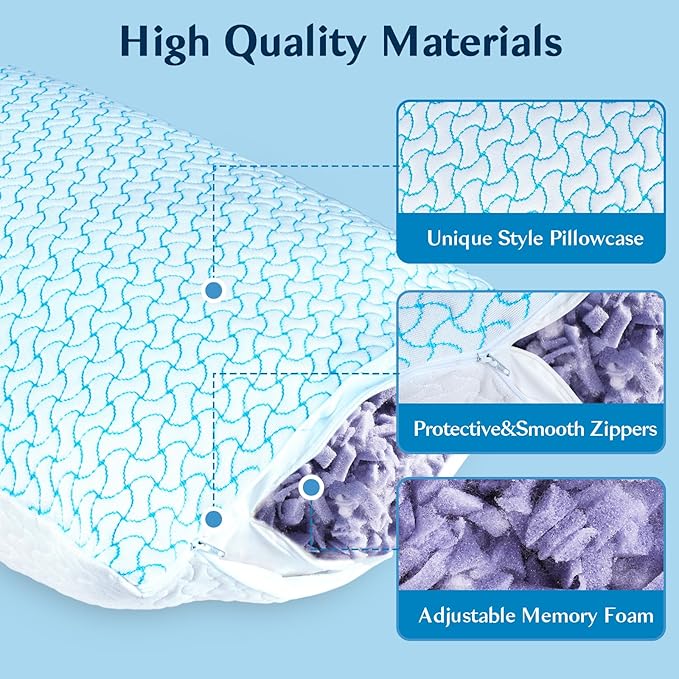SUPA MODERN Shredded Memory Foam Pillows Queen Size Set of 2, Cooling Bed Pillow for Sleeping for Hot Sleepers, Adjustable Pilllows for Side Back and Stomach Sleepers, Neck & Shoulder Comfort Support