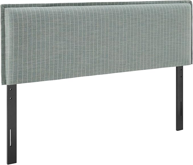 Modway Camille Queen Size Striped Linen Blend Pinstripe Headboard with Removable Slipcover – in Spa Blue Stripe - Padded Pillow Style Headboard with Adjustable Mounting for Queen Beds