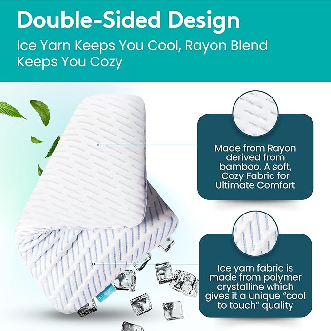 BLISSBURY 2.2 Inch Super Thin Pillow for Sleeping | Cool-to-Touch Premium Memory Foam Flat Pillow for Stomach Sleeper | for Back & Stomach Sleeper | Certified Foam for Neck and Back Support |
