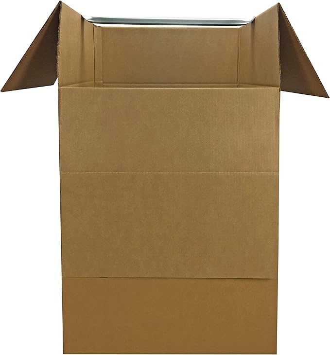 Amazon Basics Sturdy Wardrobe Moving Boxes with Hanger Bar for Packing Clothes, Easy to Assemble, 20" x 20" x 34", Brown, 6-Pack