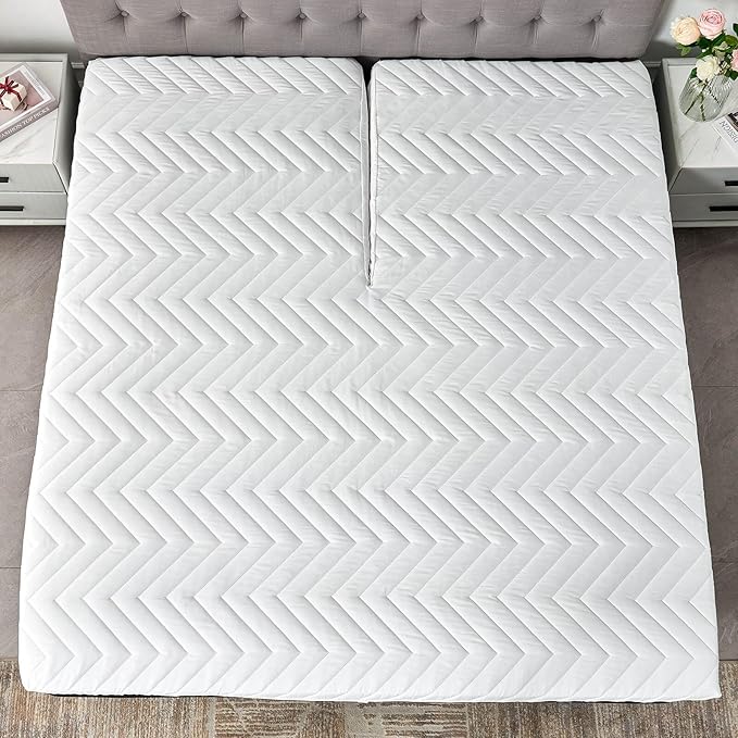 Kingnex Waterproof Quilted Split Top King Mattress Protector Pad for Adjustable Bed with Upper Flex Fitted Sheet Padded Mattress Cover 32-34 Split from Head
