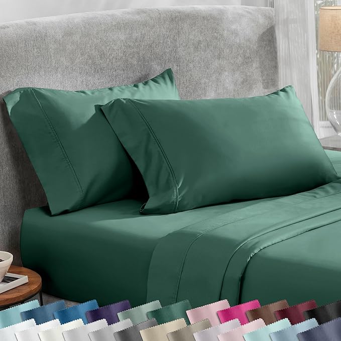 California Design Den King Size Pillowcase Set - 400 Thread Count, 100% Cotton Sateen, Set of 2 Pillow Covers, Soft and Breathable - Hunter Green