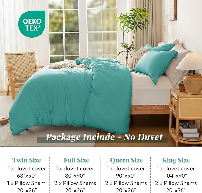 MILDLY Super Soft Duvet Cover - 100% Washed Microfiber Turquoise Comforter Cover Set 3 Pieces with Zipper Closure & Corner Ties (No Comforter)