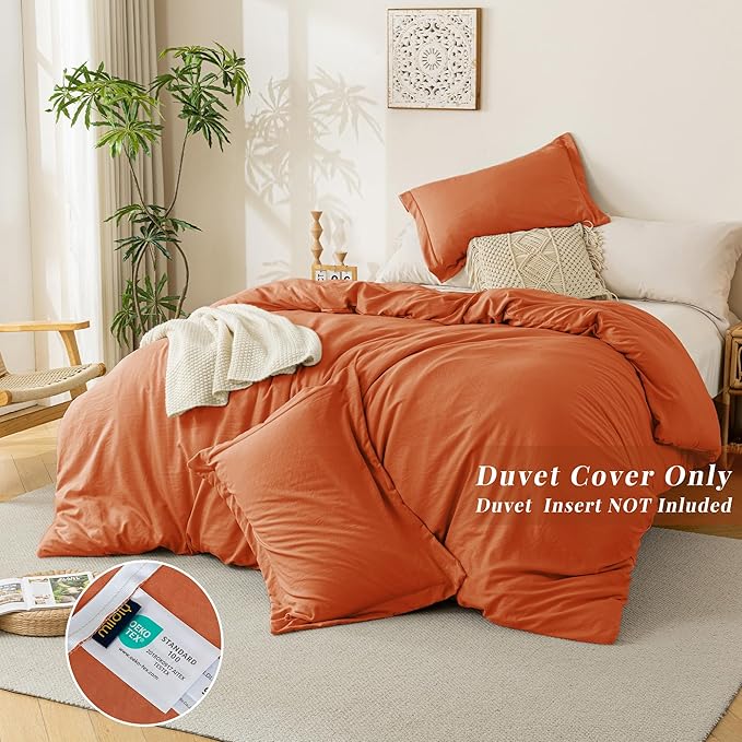MILDLY Super Soft Duvet Cover - 100% Washed Microfiber Rust Comforter Cover Set 3 Pieces with Zipper Closure & Corner Ties (No Comforter)