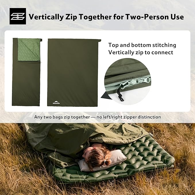 Naturehike Lightweight Compact Sleeping Bag, 59℉/32℉ Envelope Ultralight Backpacking Sleeping Bag Portable, Waterproof with Compression Sack for Cold&Warm, Camping, Traveling, Hiking
