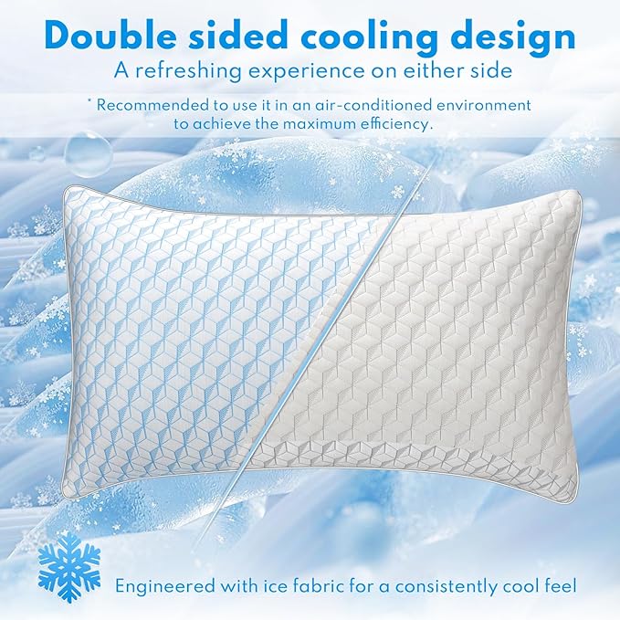Bed Pillows Queen Size for Sleeping - Breathable Cooling Down Alternative Soft Pillows Set of 2 for Side, Back, and Stomach Sleepers - Hotel Quality Fluffy Microfiber Fill Skin-Friendly