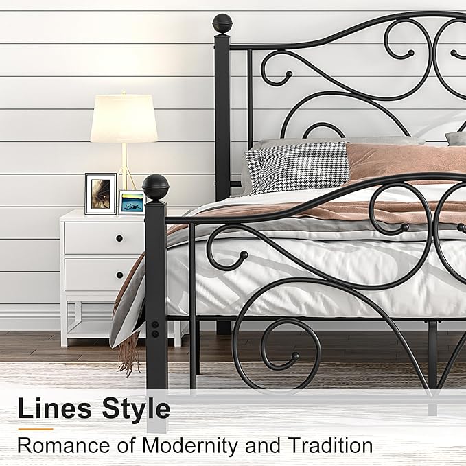 VECELO Full Size Bed Frame with Headboard and Footboard, Heavy Duty Metal Slat Support, Platform Mattress Foundation, No Box Spring Needed, Easy Assembly, Dark Black