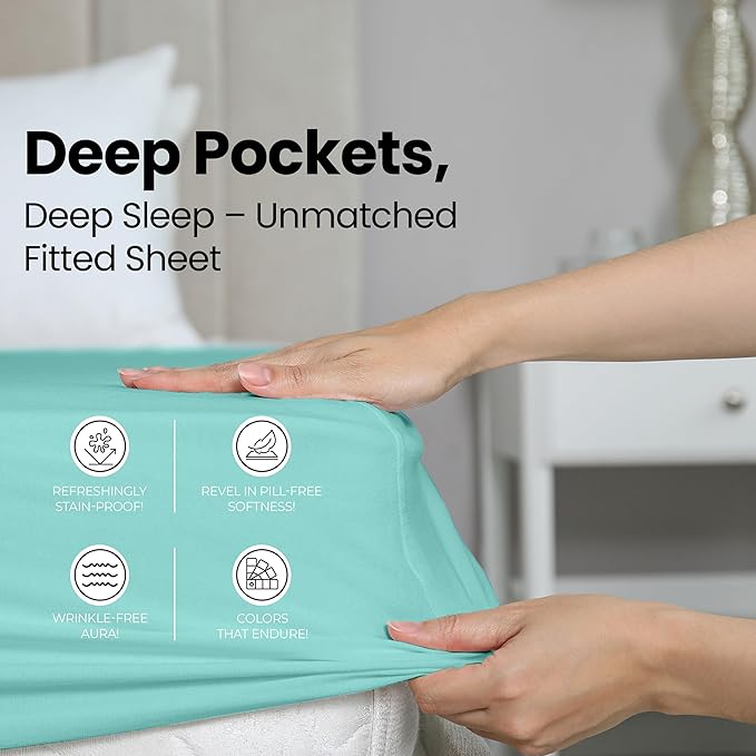 Utopia Bedding King Fitted Sheet - Bottom Sheet - Deep Pocket - Soft Microfiber - Shrinkage and Fade Resistant - Easy Care -1 Fitted Sheet Only (Spa Blue)