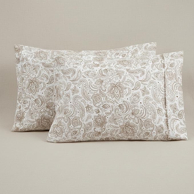 Elegant Comfort Luxury Ultra-Soft 2-Piece Pillowcase Set - 1500 Premium Hotel Quality Microfiber Double Brushed - Wrinkle Resistant, Standard/Queen, Paisley Pattern Taupe