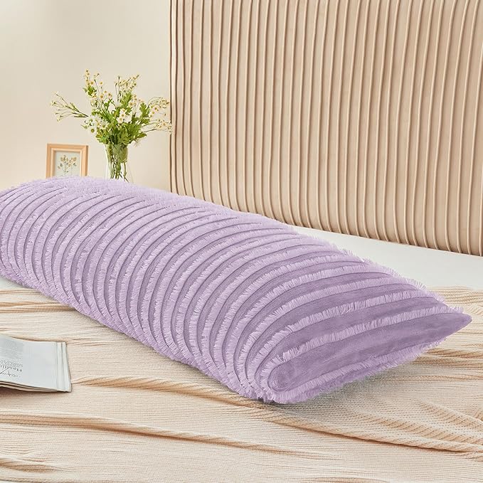 BEDELITE Body Pillow Cover with Zipper Closure, Decorative Boho Fleece Pillowcase 20 x 54 Inches, Luxury Fluffy Plush Long Body Pillow Pillowcase for All Seasons(Lavender-Boho)