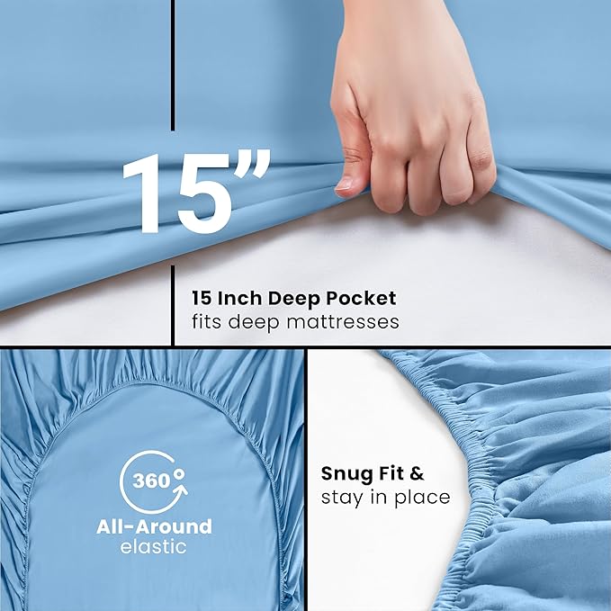 Utopia Bedding Queen Fitted Sheet - Bottom Sheet - Deep Pocket - Soft Microfiber - Shrinkage and Fade Resistant - Easy Care -1 Fitted Sheet Only (Dutch Blue)
