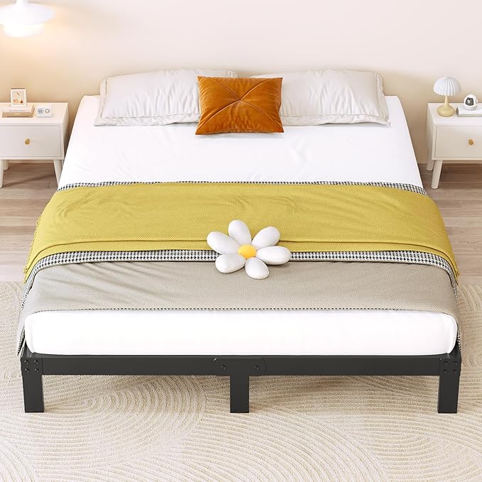 4 Inch Queen Bed Frame Heavy Duty Low Profile Metal Platform No Box Spring Needed with Steel Slat Support,Easy Assembly,Noise-Free(4 inch,Queen)