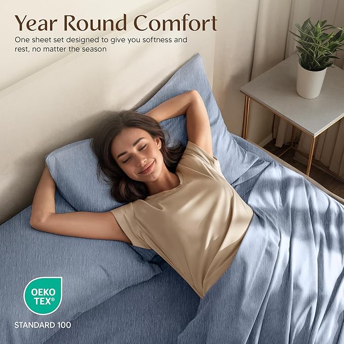 Utopia Bedding Queen Size Sheet Set – 4 Piece Bed Sheets, Soft and Breathable Microfiber, Includes 1 Fitted Sheet, 1 Flat Sheet and 2 Pillowcases – Oeko Tex (Heather Navy)