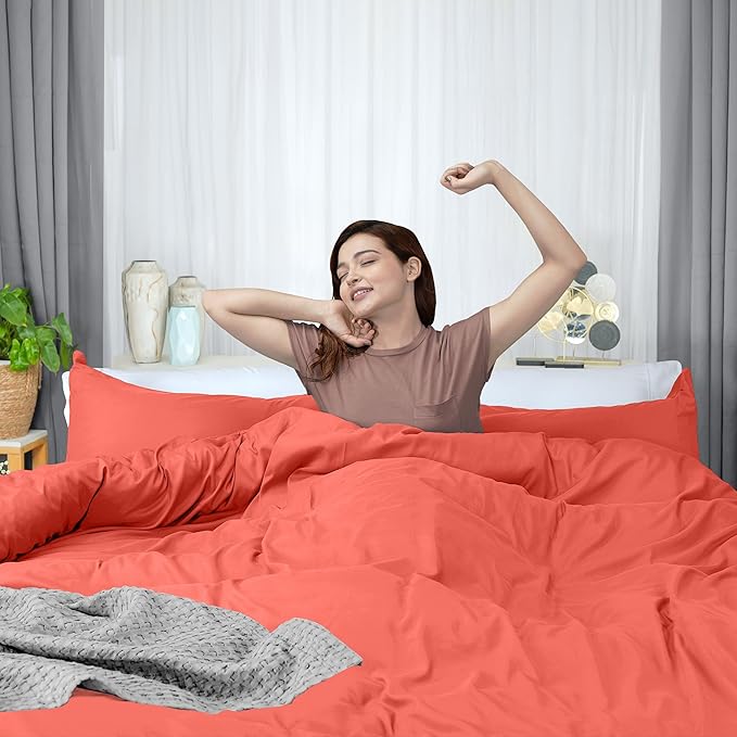 Utopia Bedding Duvet Cover Queen Size - 3 Piece with Zipper Closure - 1 Comforter Cover 90X90 Inches & 2 Pillow Shams 20X26 Inches (Coral) Comforter Not Included