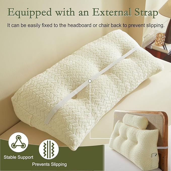 YOUR MOON Wedge Headboard Pillow Twin Size, Triangular Wedge Backrest Pillow with 1 Pack Neck Roll Pillows, Headboard Pillow for Bed,Daybed,and Lounging, Large Bed Bolster Pillows,Off White