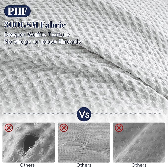 PHF Waffle Weave Duvet Cover Set King Size, No Snagging Ultra Soft Luxury Textured Breathable Comforter Cover for All Season 3pcs, Durable Bedding Duvet Set with 2 Pillow Shams, 104"x90", Light Grey